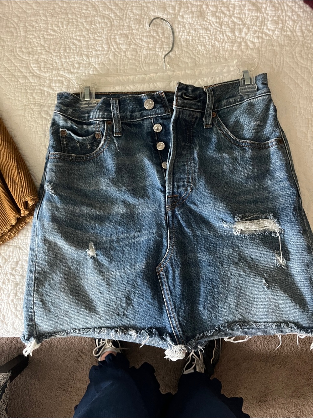 Levi's Distressed Button-Front Denim Mini Skirt - Blue